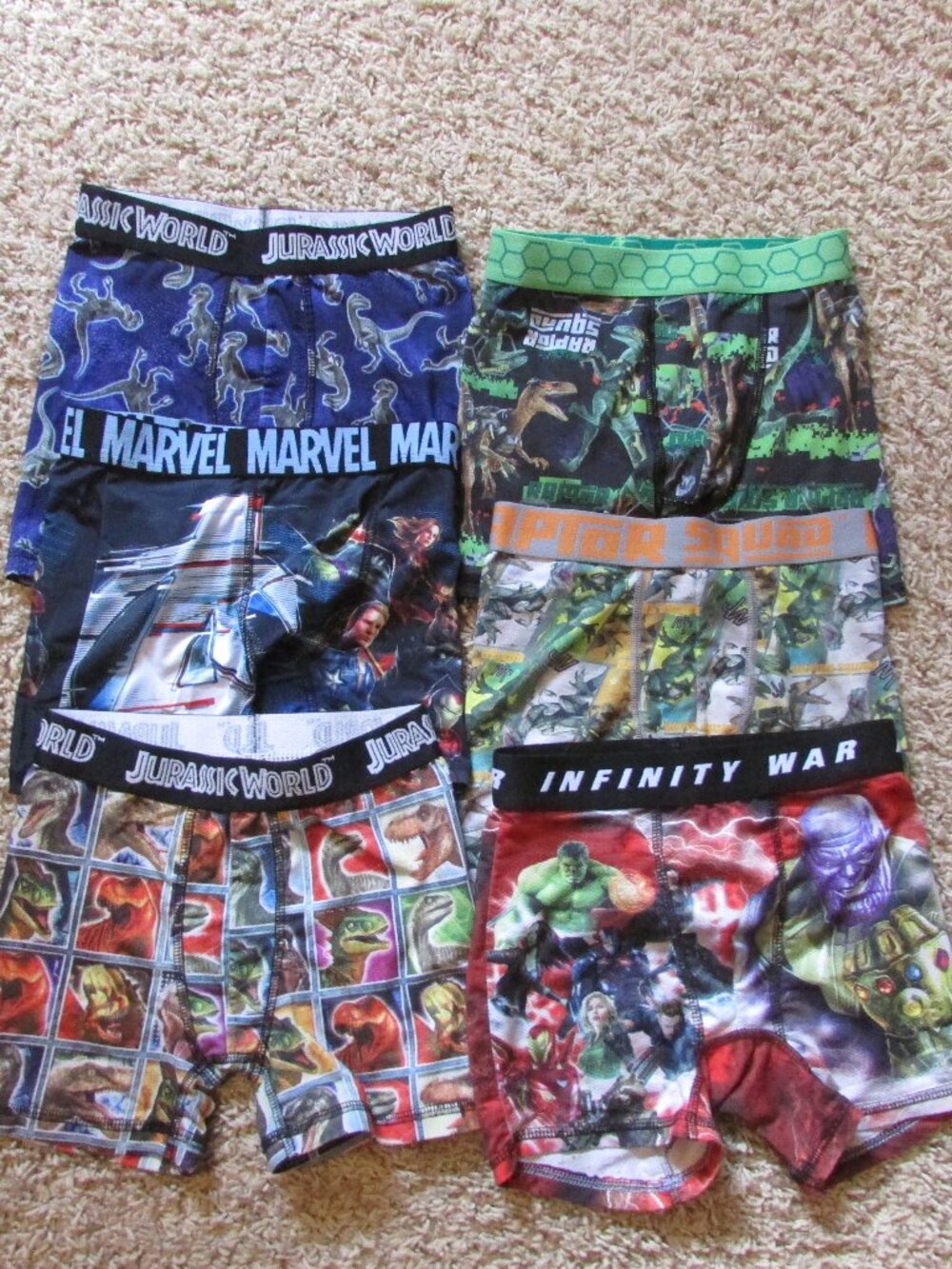 NWOT Set Of 6 Boys 6 Boxer Briefs Marvel Raptor Squad Jurassic Dinos Marvel Poly